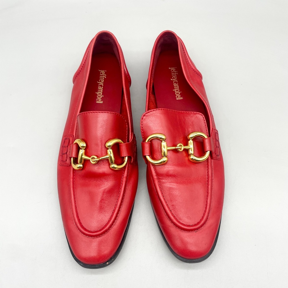 Jeffrey Campbell Womens 8 Velviteen Horsebit Loafers Red Leather Preppy Office